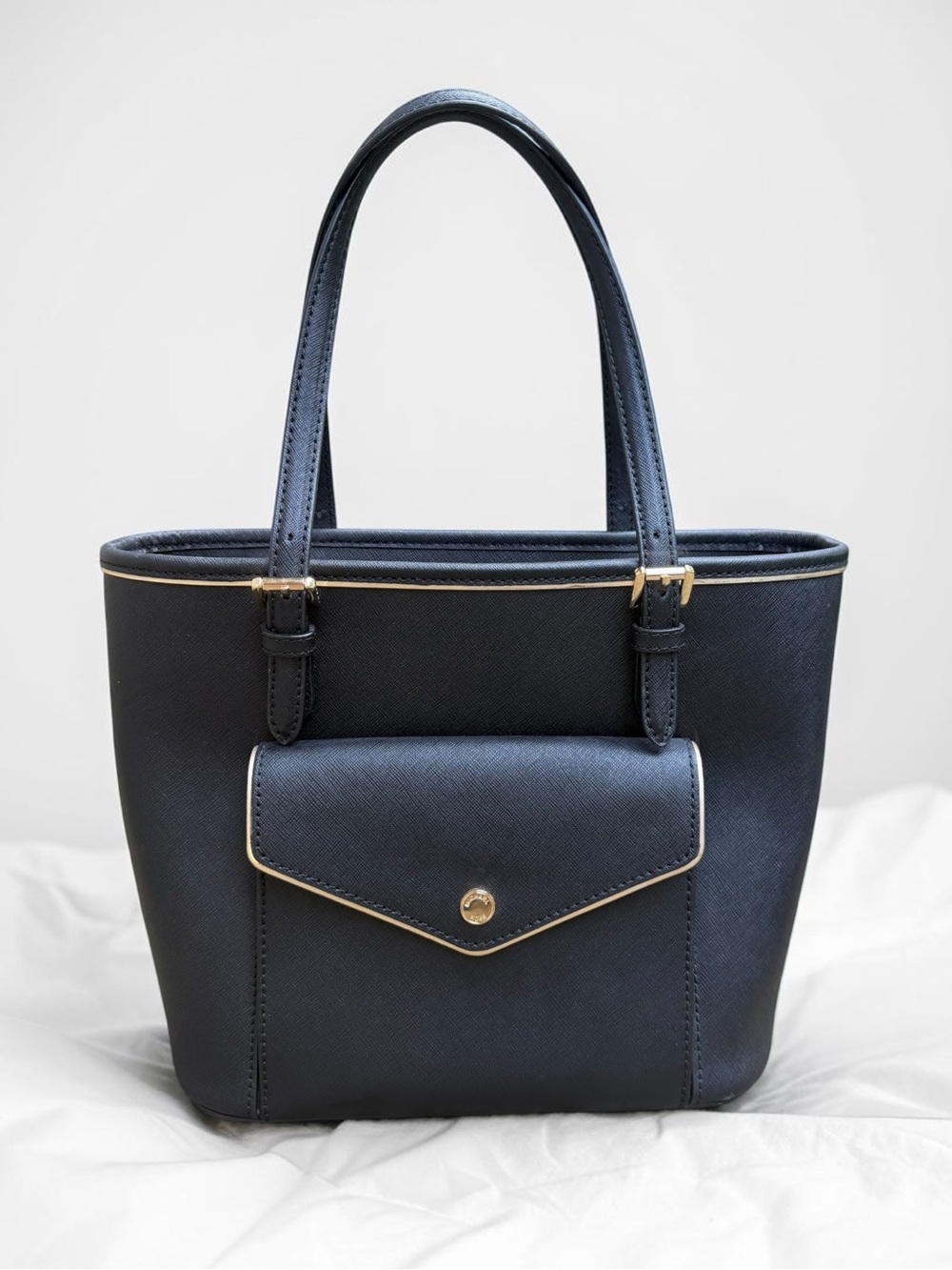 Authentic Micheal Kors Saffiano Frame Black Leather Tote